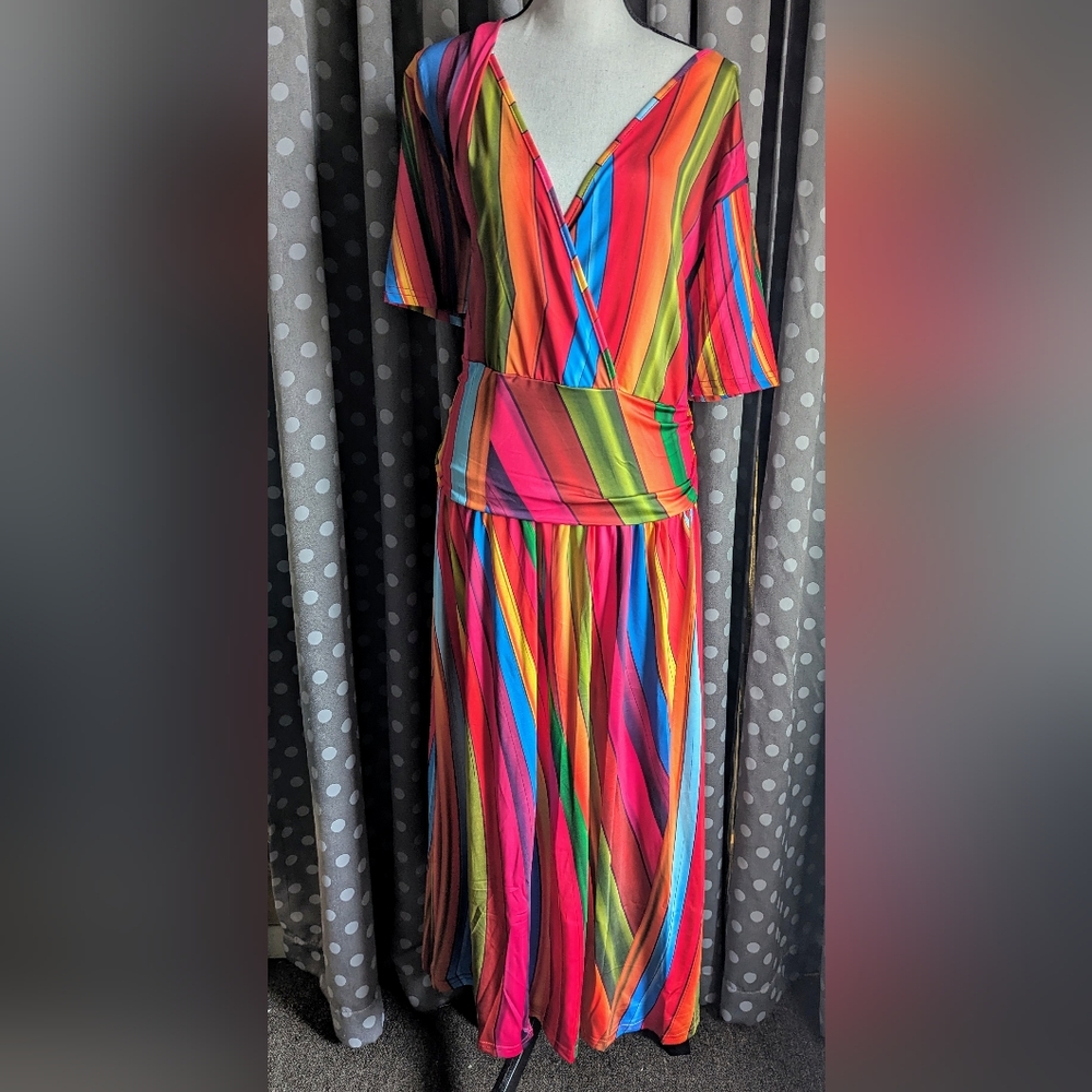 Colorful Striped Dress 5XL fits Like 22-24 - Picture 3 of 13